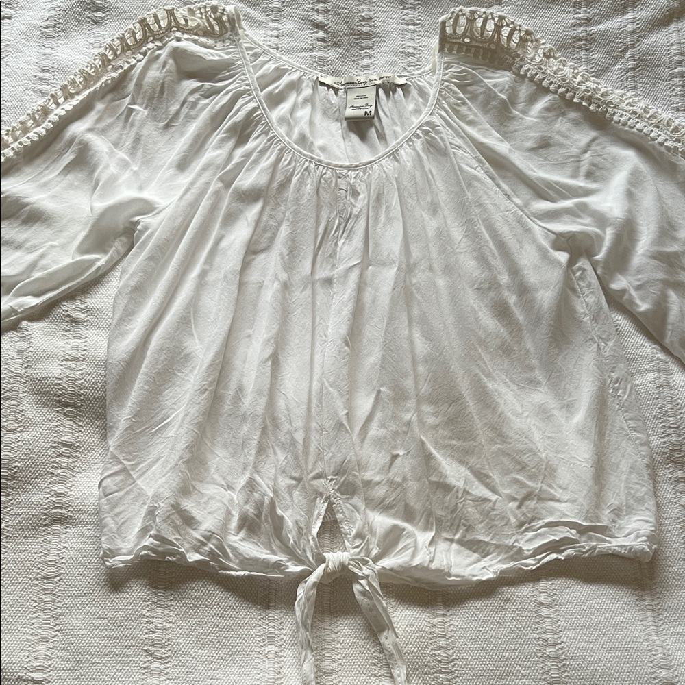 American Rag White Blouse with Tie Front